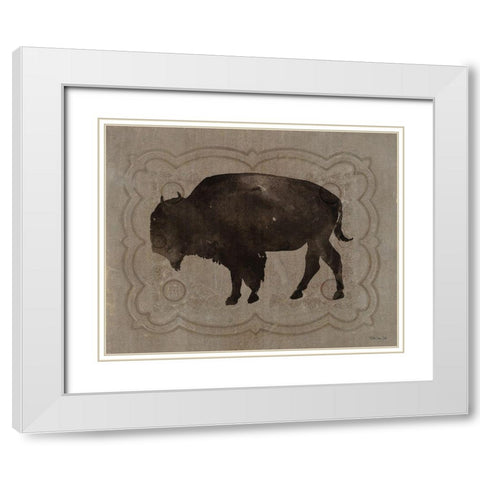 Buffalo Impression 2 White Modern Wood Framed Art Print with Double Matting by Stellar Design Studio