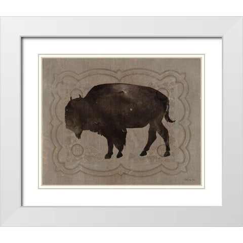 Buffalo Impression 2 White Modern Wood Framed Art Print with Double Matting by Stellar Design Studio