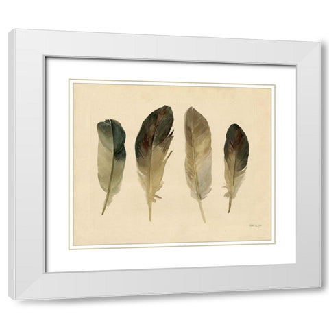 Four Feathers White Modern Wood Framed Art Print with Double Matting by Stellar Design Studio