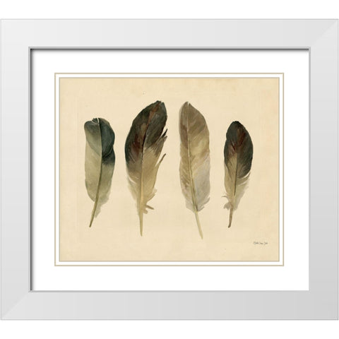Four Feathers White Modern Wood Framed Art Print with Double Matting by Stellar Design Studio
