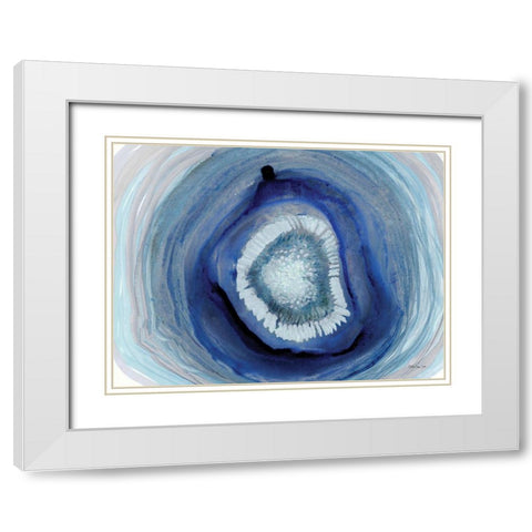 Shades of Blue Agate White Modern Wood Framed Art Print with Double Matting by Stellar Design Studio