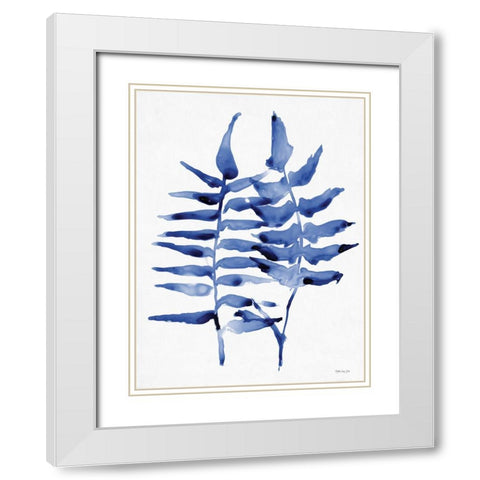 Navy Foliage 1 White Modern Wood Framed Art Print with Double Matting by Stellar Design Studio