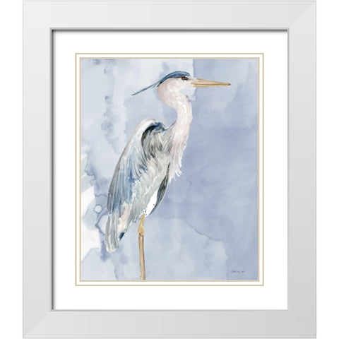 Heron 3 White Modern Wood Framed Art Print with Double Matting by Stellar Design Studio