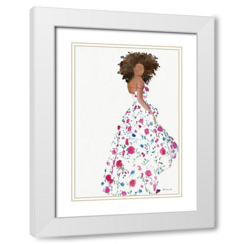 Floral Gown 1 White Modern Wood Framed Art Print with Double Matting by Stellar Design Studio
