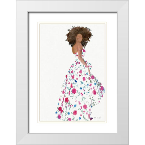 Floral Gown 1 White Modern Wood Framed Art Print with Double Matting by Stellar Design Studio