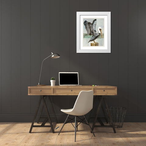 Brown Pelican 2 White Modern Wood Framed Art Print with Double Matting by Stellar Design Studio
