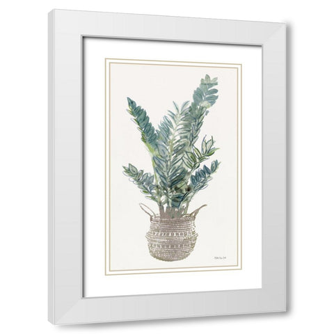 Foliage in Woven Pot 1 White Modern Wood Framed Art Print with Double Matting by Stellar Design Studio