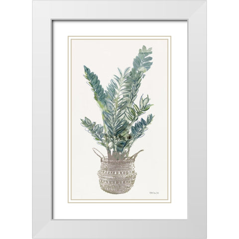 Foliage in Woven Pot 1 White Modern Wood Framed Art Print with Double Matting by Stellar Design Studio