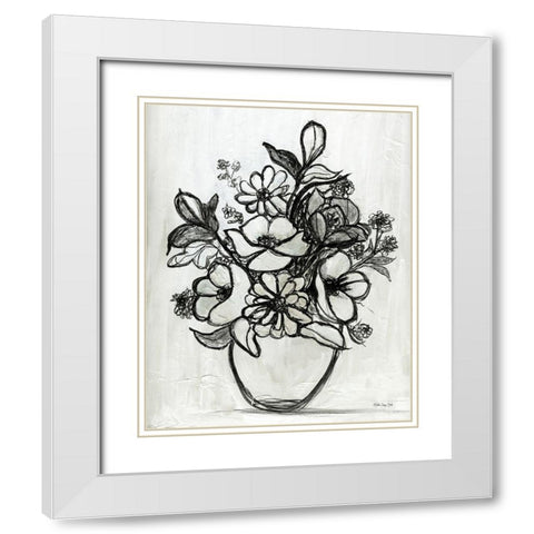 Arrangement in Ink White Modern Wood Framed Art Print with Double Matting by Stellar Design Studio