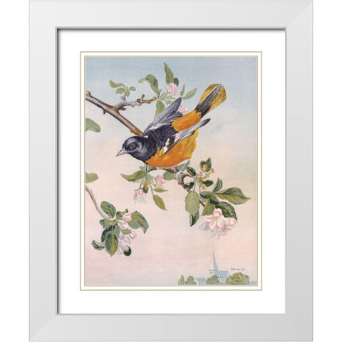 Spring Song Bird White Modern Wood Framed Art Print with Double Matting by Stellar Design Studio