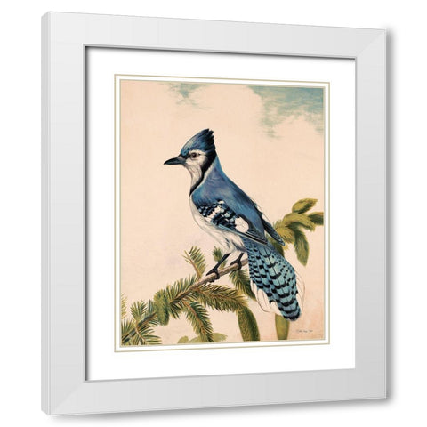 Bluebird on Evergreen White Modern Wood Framed Art Print with Double Matting by Stellar Design Studio