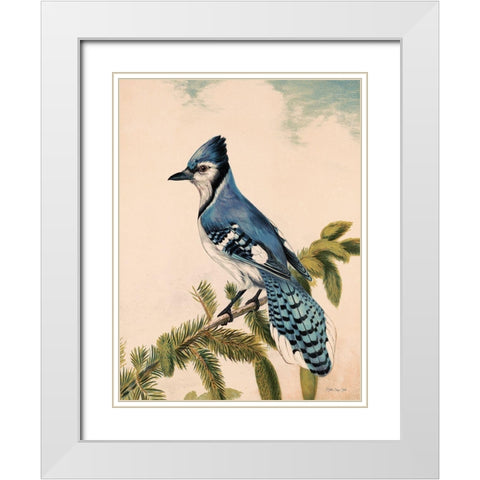 Bluebird on Evergreen White Modern Wood Framed Art Print with Double Matting by Stellar Design Studio