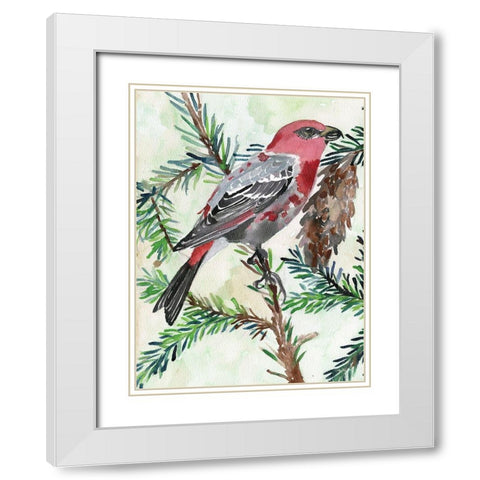 Bird and Branch 1 White Modern Wood Framed Art Print with Double Matting by Stellar Design Studio