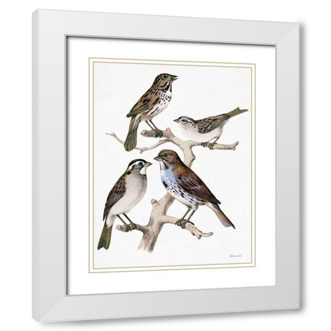 Birds on Branch White Modern Wood Framed Art Print with Double Matting by Stellar Design Studio