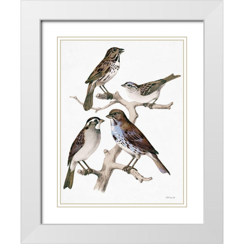 Birds on Branch White Modern Wood Framed Art Print with Double Matting by Stellar Design Studio