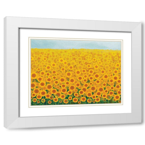 Field of Sunflowers White Modern Wood Framed Art Print with Double Matting by Seven Trees Design