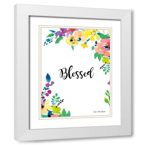 Floral Blessed White Modern Wood Framed Art Print with Double Matting by Seven Trees Design