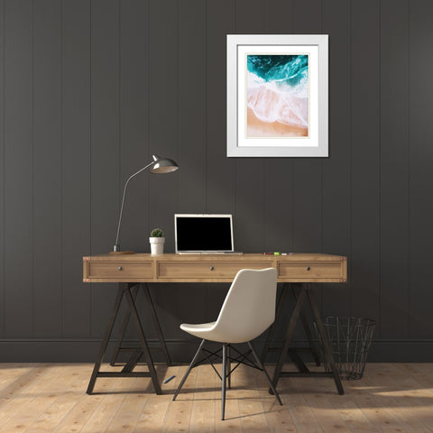 Ocean Meets Sand I White Modern Wood Framed Art Print with Double Matting by Seven Trees Design