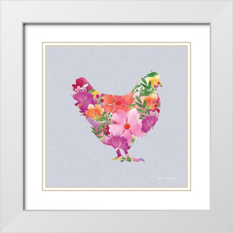 Floral Chicken White Modern Wood Framed Art Print with Double Matting by Seven Trees Design