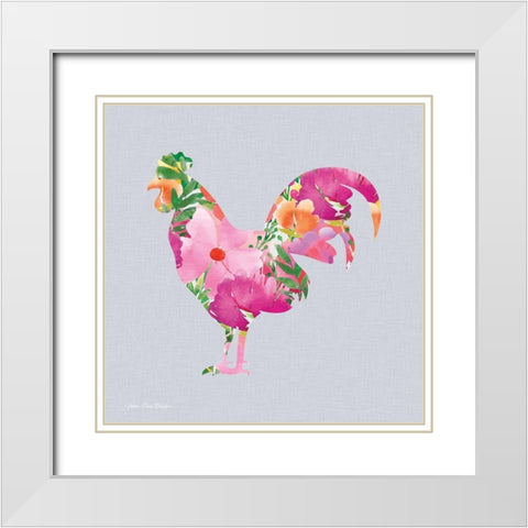 Floral Rooster White Modern Wood Framed Art Print with Double Matting by Seven Trees Design