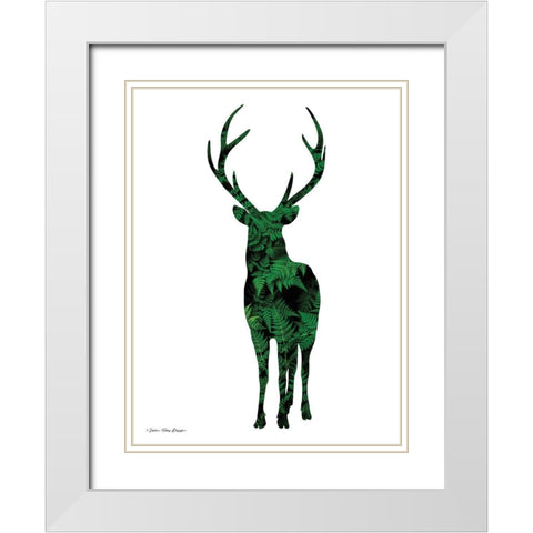 Forest Deer I White Modern Wood Framed Art Print with Double Matting by Seven Trees Design