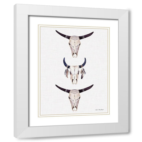 Boho Steer Head III White Modern Wood Framed Art Print with Double Matting by Seven Trees Design