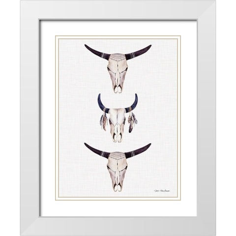 Boho Steer Head III White Modern Wood Framed Art Print with Double Matting by Seven Trees Design