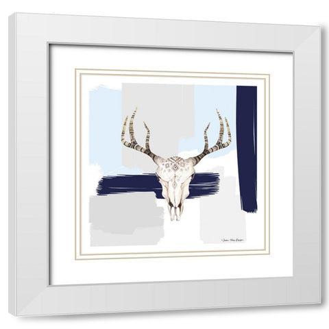 Colored Steer Head I White Modern Wood Framed Art Print with Double Matting by Seven Trees Design