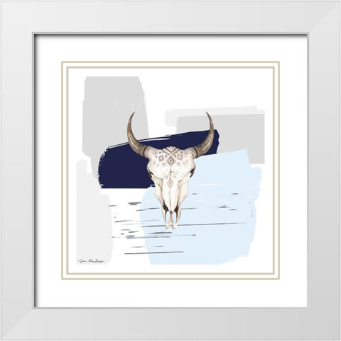 Colored Steer Head II White Modern Wood Framed Art Print with Double Matting by Seven Trees Design