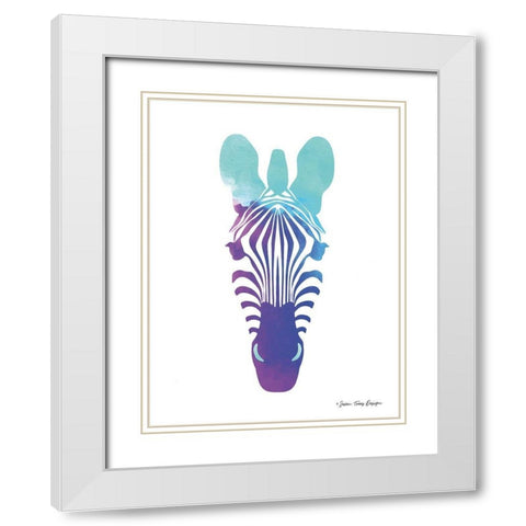 Violet and Teal Zebra White Modern Wood Framed Art Print with Double Matting by Seven Trees Design