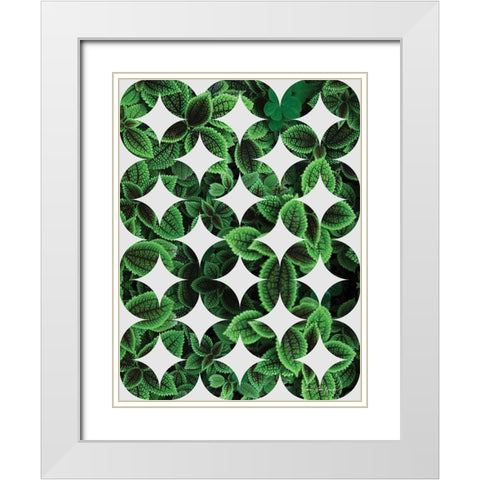 Leaves Pattern White Modern Wood Framed Art Print with Double Matting by Seven Trees Design