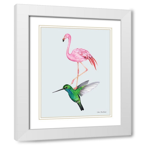 The Hummingbird and the Flamingo White Modern Wood Framed Art Print with Double Matting by Seven Trees Design