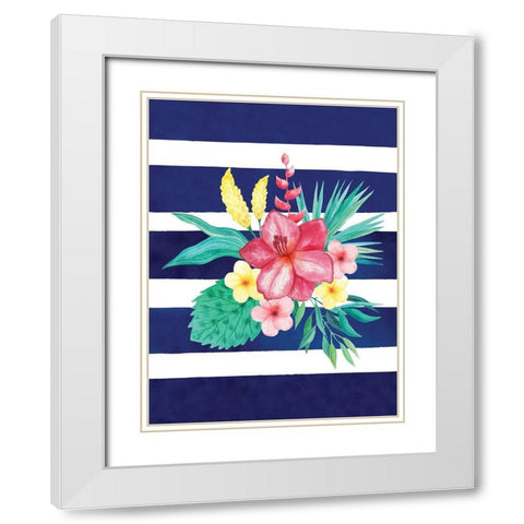 Watercolor Flowers Blue Lines II White Modern Wood Framed Art Print with Double Matting by Seven Trees Design