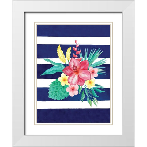 Watercolor Flowers Blue Lines II White Modern Wood Framed Art Print with Double Matting by Seven Trees Design