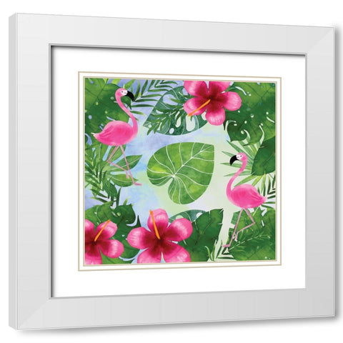 Tropical Life Flamingo I White Modern Wood Framed Art Print with Double Matting by Seven Trees Design
