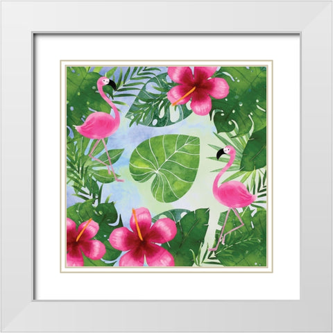 Tropical Life Flamingo I White Modern Wood Framed Art Print with Double Matting by Seven Trees Design