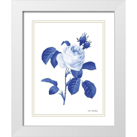 Blue Botanical I White Modern Wood Framed Art Print with Double Matting by Seven Trees Design