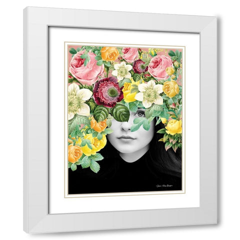 The Girl and the Flowers White Modern Wood Framed Art Print with Double Matting by Seven Trees Design
