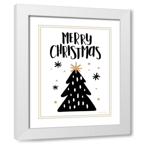 Merry Christmas Tree White Modern Wood Framed Art Print with Double Matting by Seven Trees Design