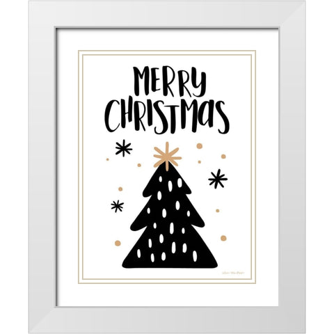 Merry Christmas Tree White Modern Wood Framed Art Print with Double Matting by Seven Trees Design