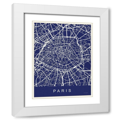 Paris Street Blue Map White Modern Wood Framed Art Print with Double Matting by Seven Trees Design