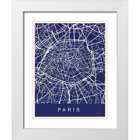 Paris Street Blue Map White Modern Wood Framed Art Print with Double Matting by Seven Trees Design