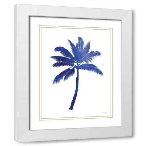 Blue Palm Tree III White Modern Wood Framed Art Print with Double Matting by Seven Trees Design