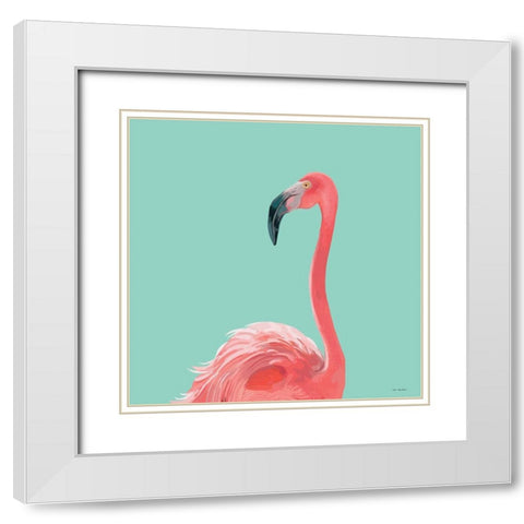 Flamingo White Modern Wood Framed Art Print with Double Matting by Stellar Design Studio