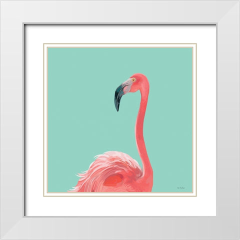 Flamingo White Modern Wood Framed Art Print with Double Matting by Stellar Design Studio