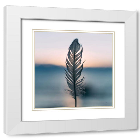 Feather Sunset White Modern Wood Framed Art Print with Double Matting by Stellar Design Studio