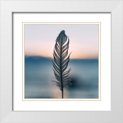 Feather Sunset White Modern Wood Framed Art Print with Double Matting by Stellar Design Studio