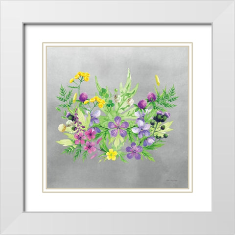 Watercolor Happy Flowers White Modern Wood Framed Art Print with Double Matting by Seven Trees Design