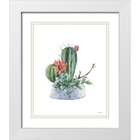 Watercolor Cactus White Modern Wood Framed Art Print with Double Matting by Seven Trees Design
