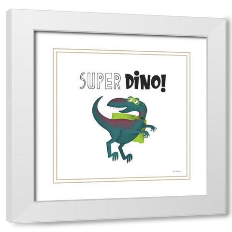 Super Dino White Modern Wood Framed Art Print with Double Matting by Seven Trees Design